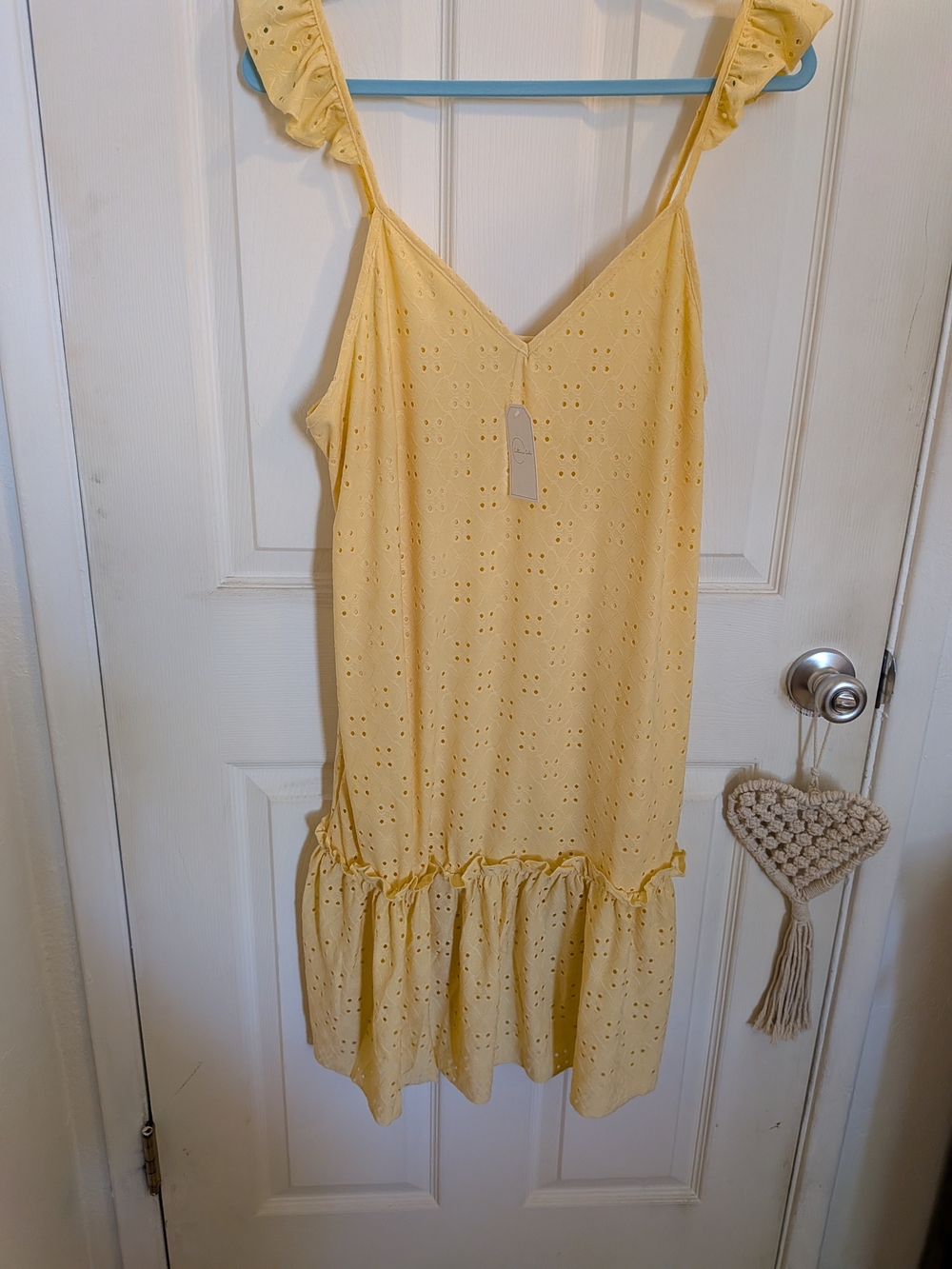 NWT Culture Code Yellow Eyelet Ruffle Strap Sundress